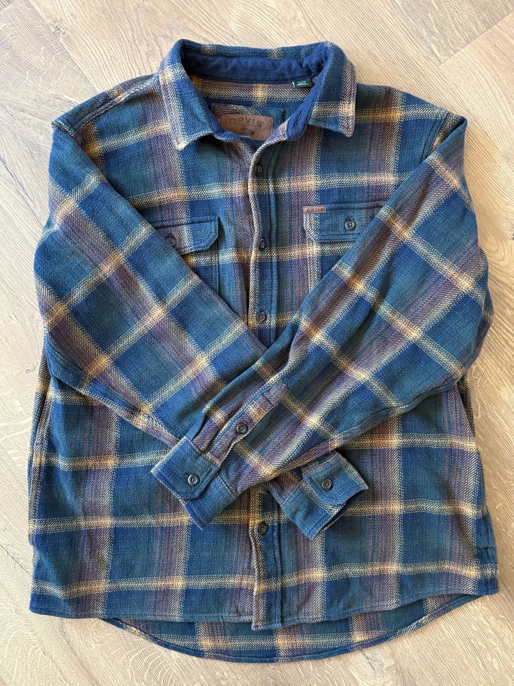 Orvis Men's Navy and Yellow Plaid Shirt Jacket